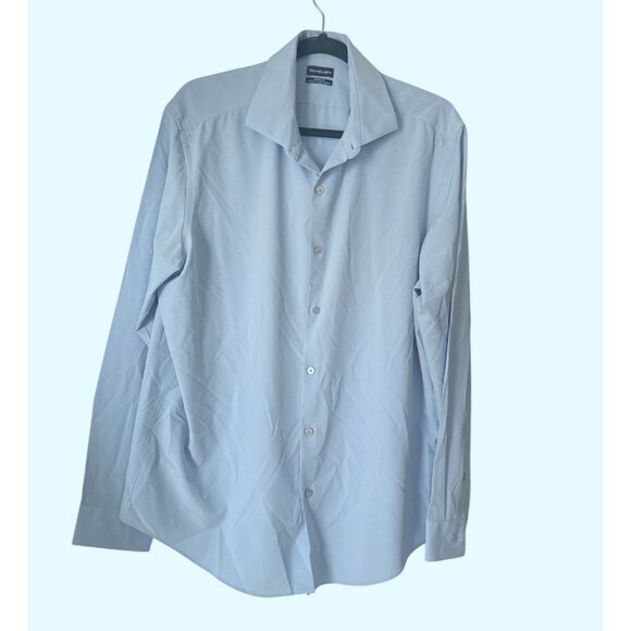 Van Heusen Mens Traveler Slim Fit Light Blue Long Sleeve Dress Shirt 4-Way Stret - Picture 1 of 7